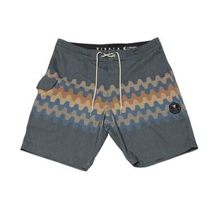Vissla Men's Blue Wave Print Surf Board Shorts Size 32 Beach Swim